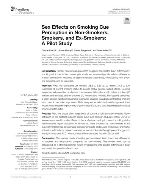 PDF Sex Effects On Smoking Cue Perception In Non Smokers Smokers
