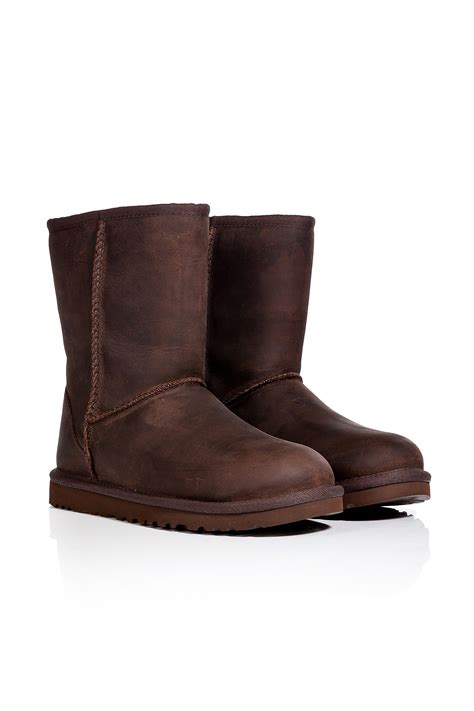 Lyst Ugg Leather Classic Short Boots In Brown