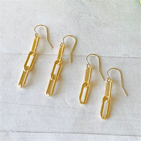 Paperclip Chain Link Earrings Gold Paperclip Earrings 14K Etsy De