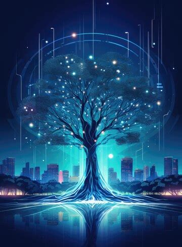 Premium Photo | Futuristic tree in the city at night Vector illustration