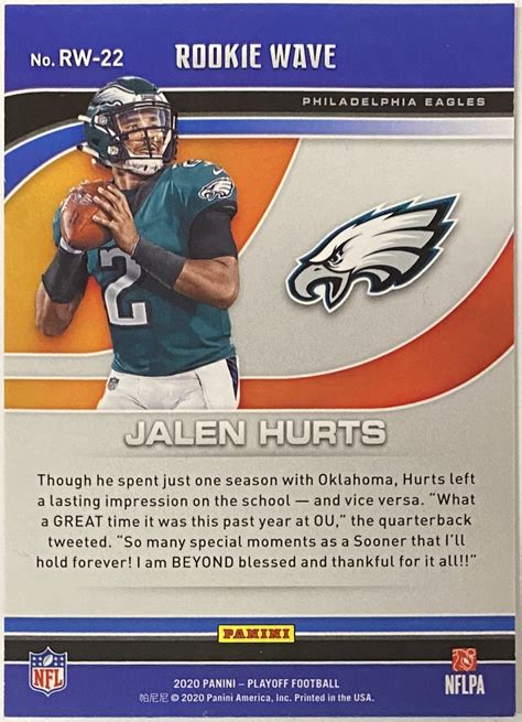 Jalen Hurts Panini Playoff Football Philadelphia Eagles Rookie