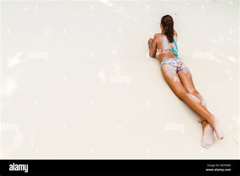 Woman In Bikini On Sandbeach Stock Photo Alamy
