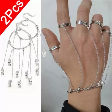 Pulsera G Tica Punk Rock Pulsera Mano Con Cadenas Y Anillos Meses Sin