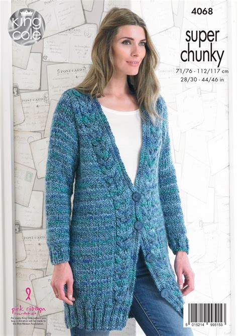 Jacket And Sweater In King Cole Super Chunky 4068 Downloadable Pdf Long Cable Cardigan