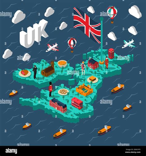 Mapa Isom Trico Tur Stico De Gran Breta A Con Varios Elementos