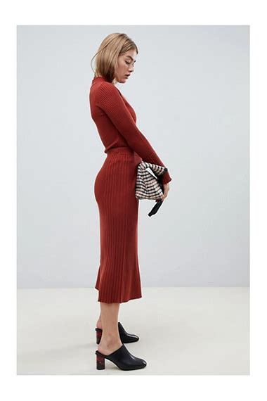 Asos Design Two Piece Midi Skirt In Fine Rib Knit Sweater Skirt Set V