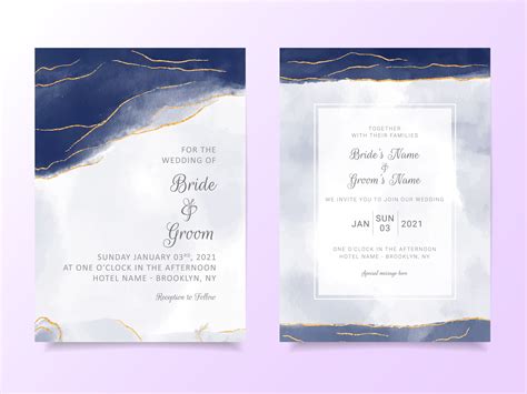 Navy Blue Watercolor Wedding Invitation Card Template Abstract