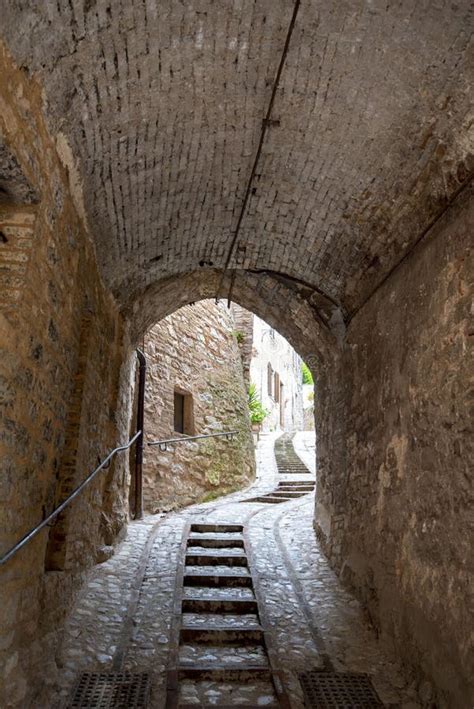 Cobblestone Pedestrian Alley Stock Photo Image Of Cobble Spello