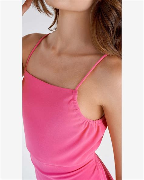 Riachuelo Vestido Zinco Curto Decote Reto Amarra O Rosa