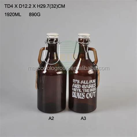 Wholesale Round Growler Dark Amber Beer Glass Growler With Swing