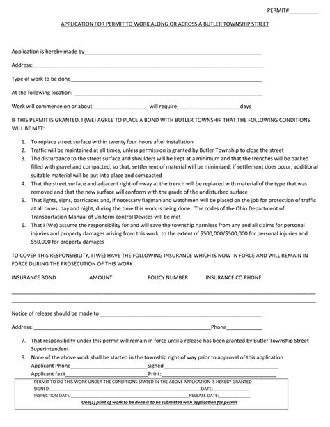 Butler Township Ohio Application For Permit To Work Along Or Across A