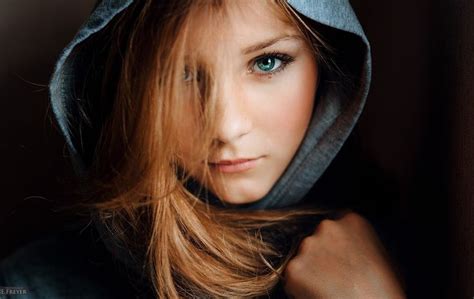 Women Blonde Hoods Eyes Simple Background Evgeny Freyer 1080P