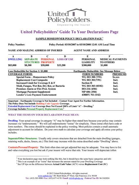 Fillable Online United Policyholders Guide To Your Declarations Page Fax Email Print Pdffiller