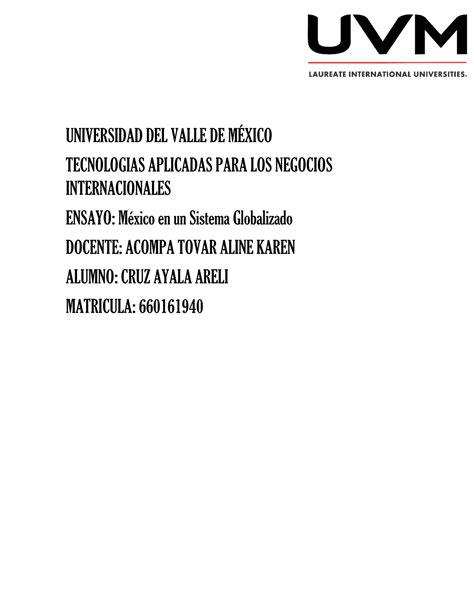 Ensayo Universidad Del Valle De M Xico Tecnologias Aplicadas Para Los