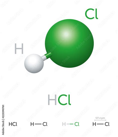 Stockvector Hcl Hydrogen Chloride Molecule Model Chemical Formula