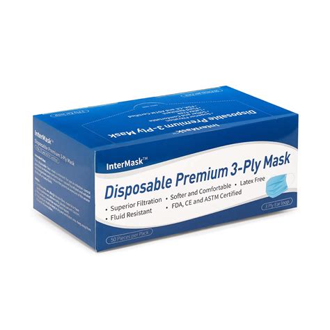 Intermask Fda Approved Disposable 3 Ply Face Mask With Ear Loops Mouth Protection Astm Level 3