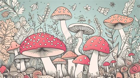 Drawing Of Mushrooms In Pink And White Background Mushroom Colouring