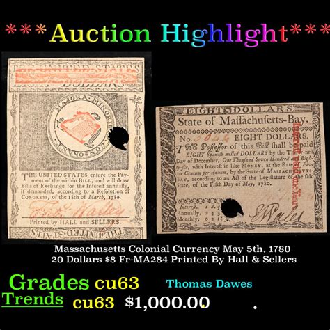 Bid Now Auction Highlight Massachusetts Colonial Currency May