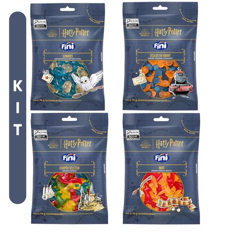 Kit 4 Balas Harry Potter Óculos Raio Chapéu Edwiges 70g Fini