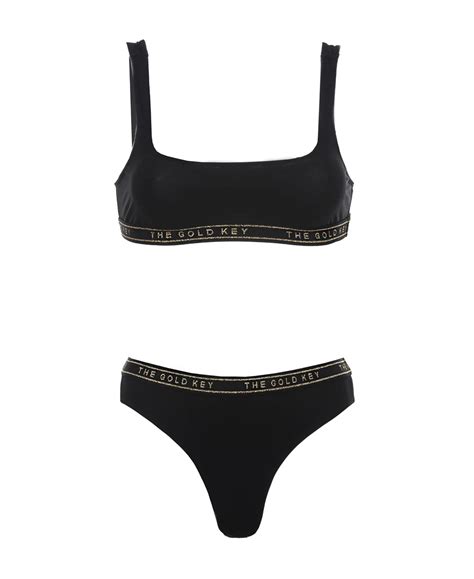 Women Clothing Swimwear The Gold Key Logo Brassiere Bikini Black Gold The Real Luxury