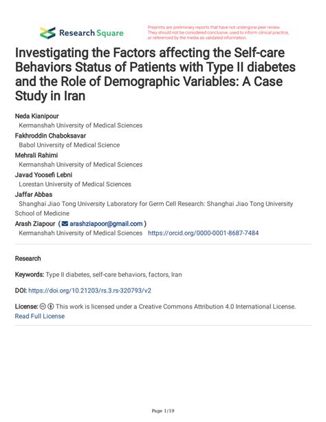 Pdf Investigating The Factors Affecting The Self Care Behaviors Status Of Patients With Type