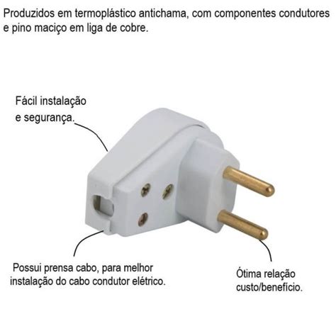 Plugue Angular 2P 20A 250 Volts Branco 57402109 Tramontina