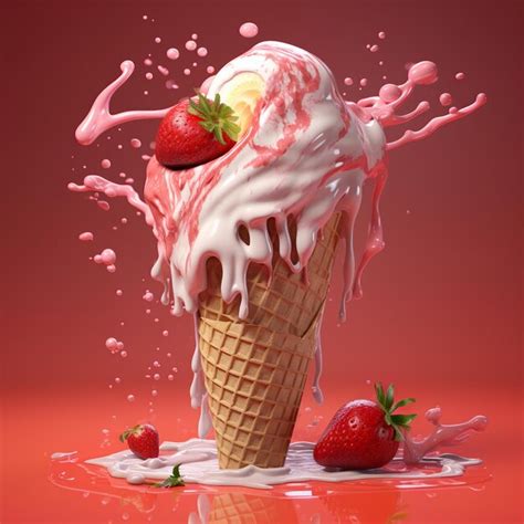 Premium Photo Strawberry Ice Cream Cone Generative Ai