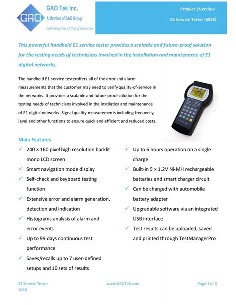 E1 Service Tester 5855 Gao Tek Inc