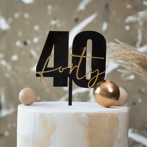 40 Cake Topper Birthday Forty Cake Topper 40th Cake Ideas Gold Happy ...