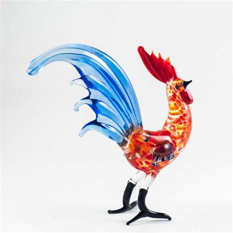 Glass Rooster Figurine Hand Blown Glass Rooster Miniature Etsy