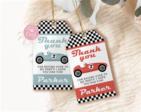 Race Car Favor Tag Editable Racing Birthday Thank You Tags Printable