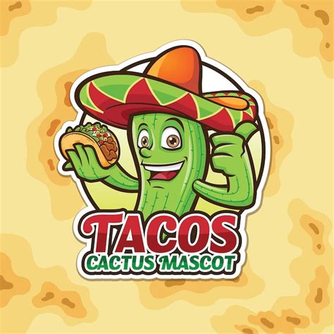 Mascot Cactus Tacos Logo Design Vector Premium