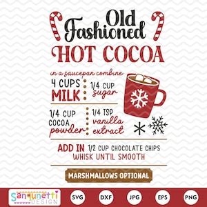 Old Fashioned Hot Cocoa Recipe SVG Holiday Drink Printable Etsy