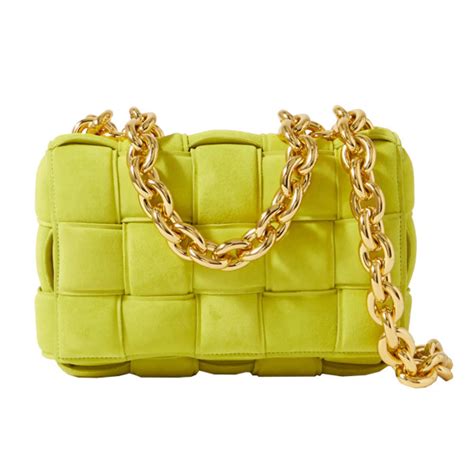 Bottega Veneta Cassette Chain Embellished Padded Intrecciato Suede Shoulder Bag Story Rain