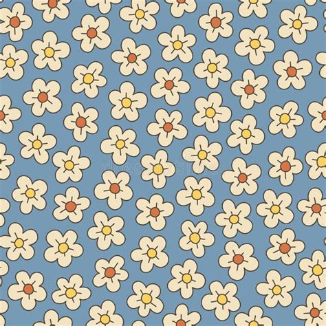 Colorful Ditsy Hand Drawn Floral Daisies Vector Seamless Pattern Retro