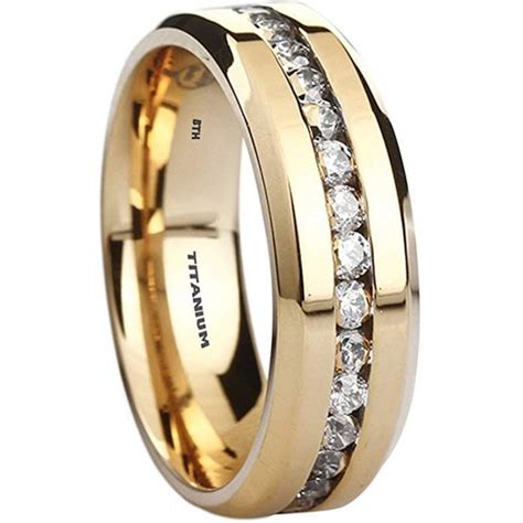 Mens Classic Titanium Unisex Gold Tone Wedding Band Ring