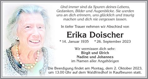 Traueranzeigen Von Erika Doischer Allg Uer Zeitung