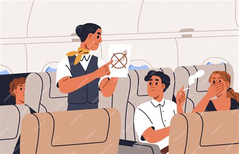 Premium Vector Stewardess Ask Passenger Stop Smoking In Airplane On Board Flight Attendant