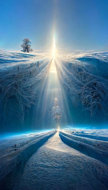 Premium Photo The Sun Shines Brightly Over A Snowy Landscape