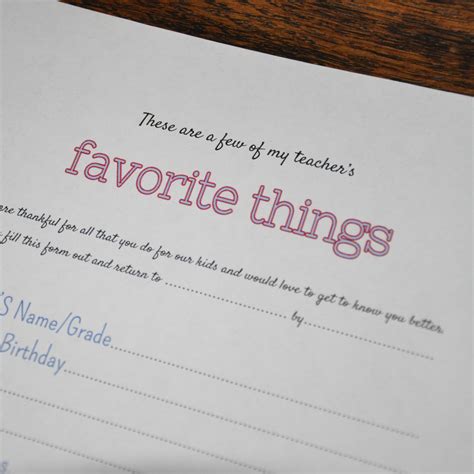 Free Printable Teachers Favorite Things Form Teacher Favorite