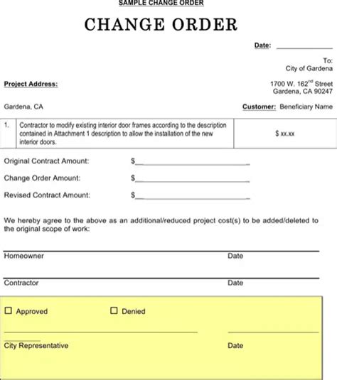 Change Order Templates Forms Word Excel Fomats