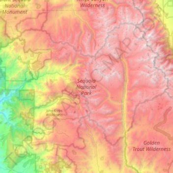 Topografische Karte Sequoia Nationalpark H He Relief