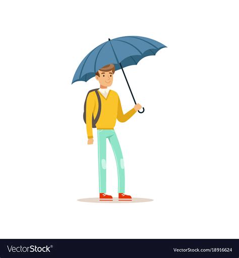 Man Standing Under Blue Umbrella Flat Royalty Free Vector