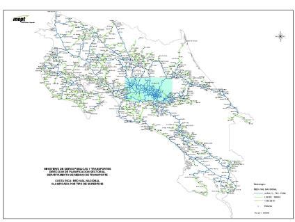 Costa Rica Roads, Type of Surface Map