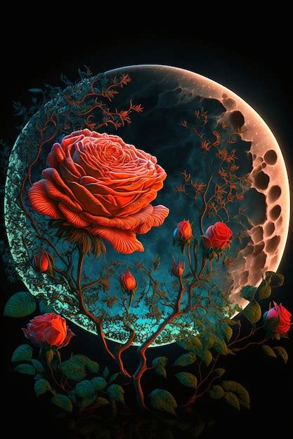 Premium AI Image | Painting of a rose in front of a full moon generative ai