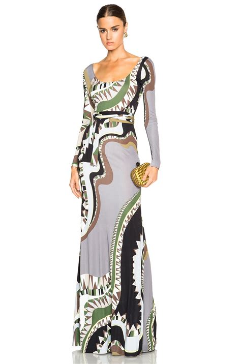 Lyst Emilio Pucci Printed Long Dress With Scarf In Black