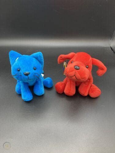 Vintage Petco Pet Pals 6 Plush Set Blue Mews Cat Red Ruff Dog Lot