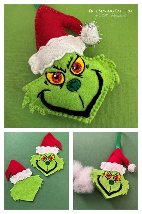 Felt Grinch Ornament Free Sewing Pattern Fabric Art DIY