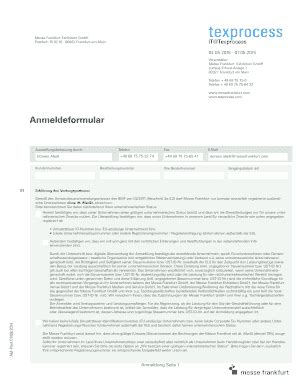 Fillable Online Anmeldeformular Texprocess Messe Frankfurt Fax