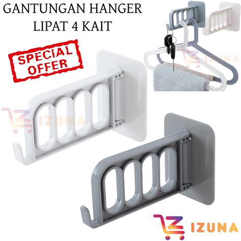 Jual IZUNA GANTUNGAN HANGER BAJU TEMPEL 4 KAIT GANTUNGAN LIPAT 4